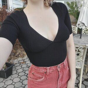 ❝ intimately by free people NWT black knit top .✿ ݁ ˖❞